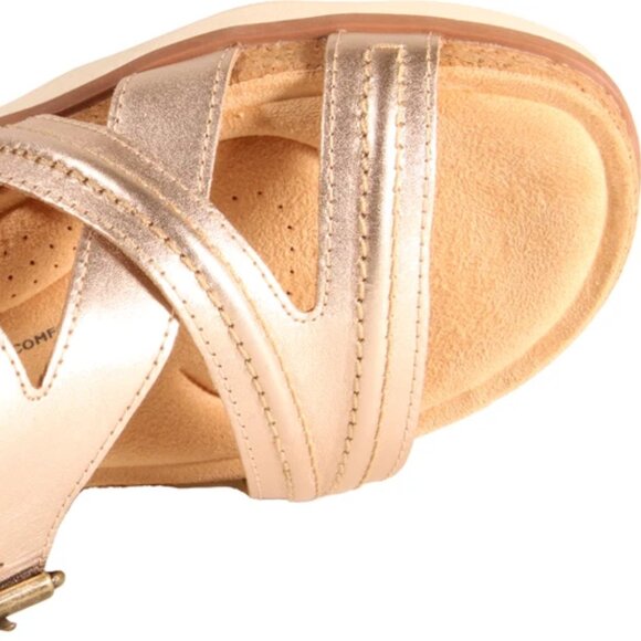 CLARKS COLLECTION Brynn Step Women's 10 W WIDE Adj Rose Gold Leather Sandal NWT - Picture 2 of 9